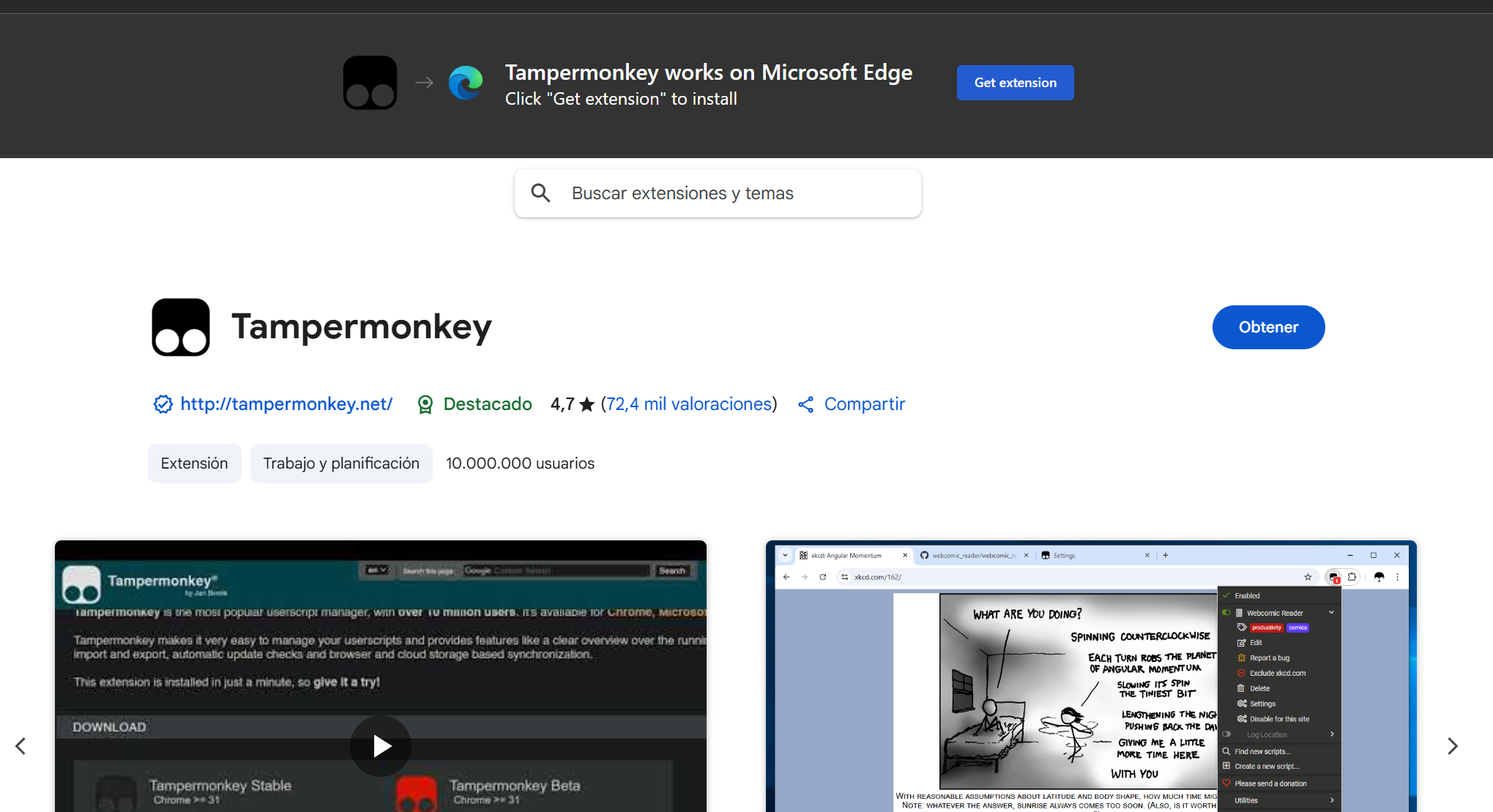Página de descarga de Tampermonkey