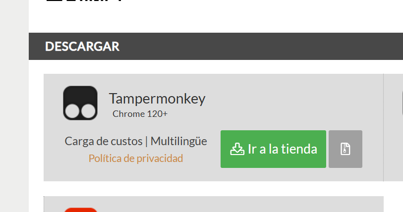Página de descarga de Tampermonkey